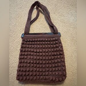 BROWN WEAVED STYLE PURSE WITH SECURE STRAP